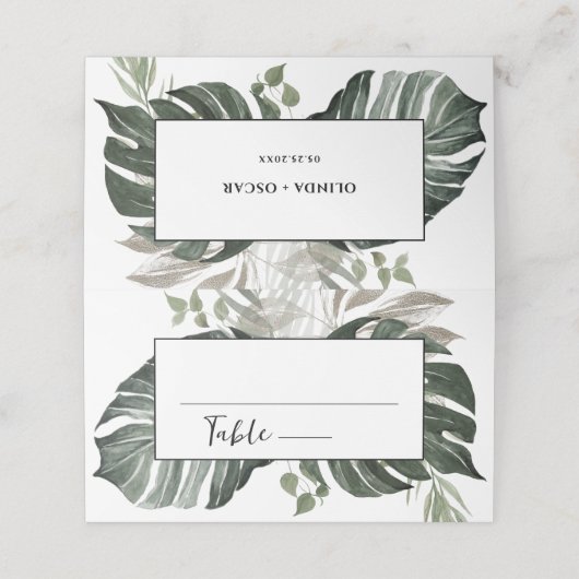 Carte De Placement Mariage d'aquarelle botanique de verdure rustique (Extérieur déplié)