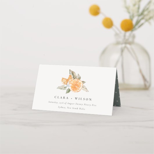 Carte De Placement Mariage d'aquarelle botanique orange minimal (Devant)