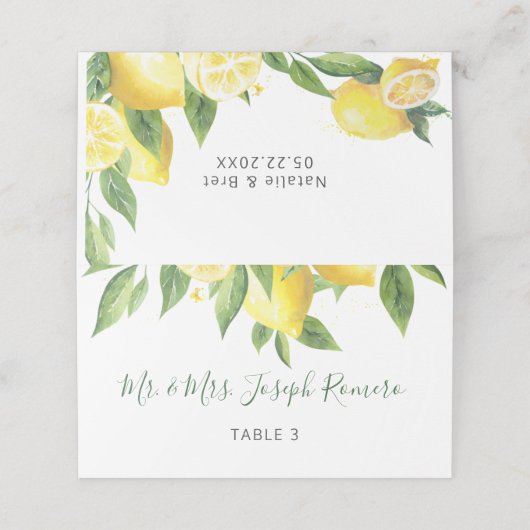 Carte De Placement Mariage d'aquarelle citron (Extérieur déplié)