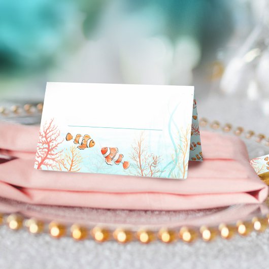 Carte De Placement Mariage d'aquarelle de corail océanique tropical
