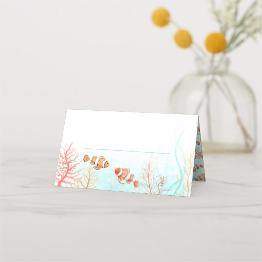 Carte De Placement Mariage d'aquarelle de corail océanique tropical (Devant)