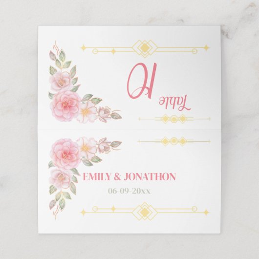 Carte De Placement Mariage d'aquarelle dorée (Extérieur déplié)