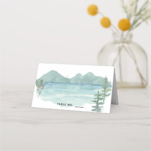 Carte De Placement Mariage d'aquarelle du lac Mountain