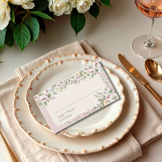 Carte De Placement Mariage d'aquarelle fleurie rose duveteuse