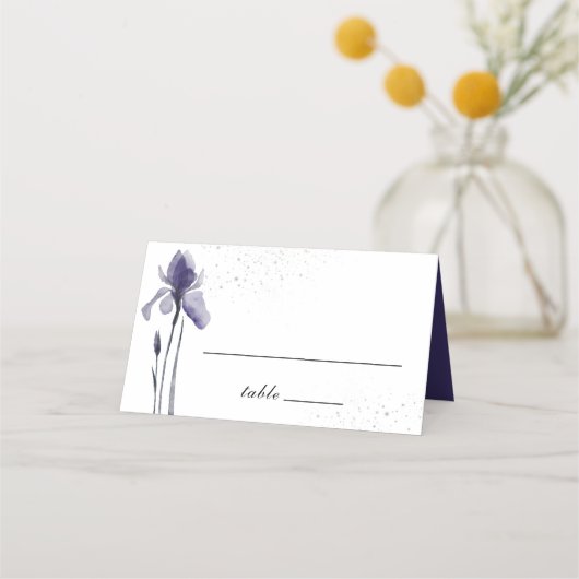 Carte De Placement Mariage d'aquarelle florale bleu Iris (Dos)