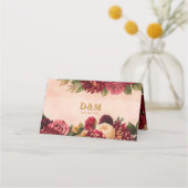 Carte De Placement Mariage d'aquarelle florale de Bourgogne (Dos)