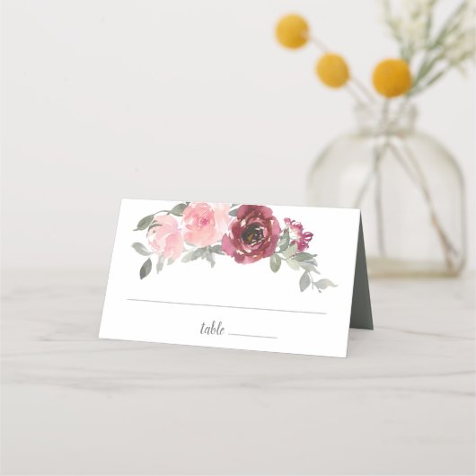 Carte De Placement Mariage d'aquarelle rose bordeaux gris (Devant)