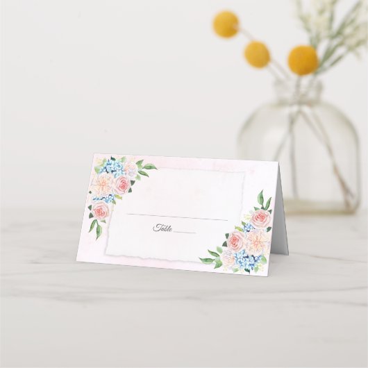 Carte De Placement Mariage d'aquarelle rose pâle Hydrangea (Devant)