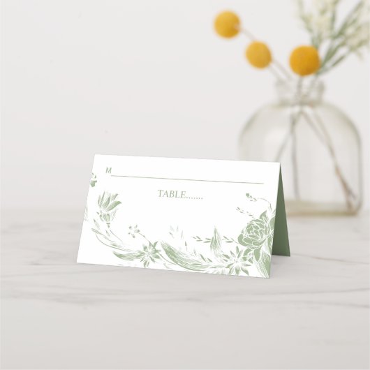 Carte De Placement Mariage d'arrangement de fleurs vertes Sage (Devant)