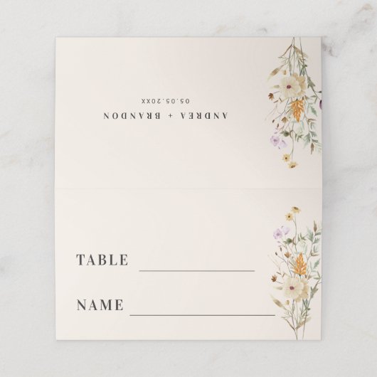Carte De Placement Mariage de automne Boho Crème Rustique Fleur sauva (Extérieur déplié)