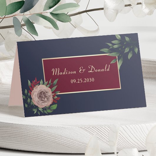 Carte De Placement Mariage de automne Floral Or Bourgogne