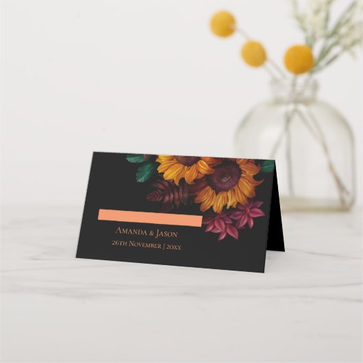 Carte De Placement Mariage de automne Floral Orange Brûlé Rustique (Devant)