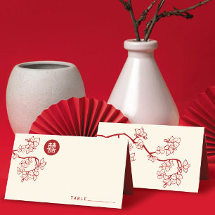 Carte De Placement Mariage de bonheur double de fleurs de prunes/de p