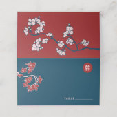 Carte De Placement Mariage de bonheur double de fleurs de prunes/de p (Extérieur déplié)