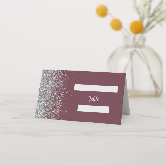 Carte De Placement Mariage de bord de Parties scintillant d'argent de (Devant)