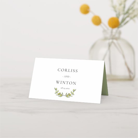 Carte De Placement Mariage de branche Olive moderne (Dos)
