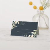 Carte De Placement Mariage de Bunch Floral Blanc de la Marine noire (Dos)