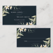 Carte De Placement Mariage de Bunch Floral Blanc de la Marine noire (Devant / Derrière)