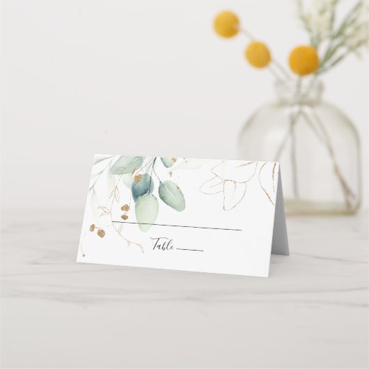 Carte De Placement Mariage de calligraphie d'Eucalyptus d'or (Devant)
