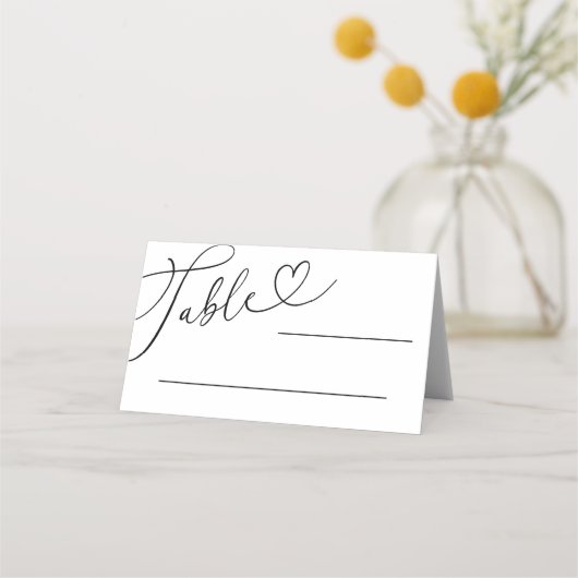 Carte De Placement Mariage de calligraphie du coeur de Doodle Noir et (Devant)