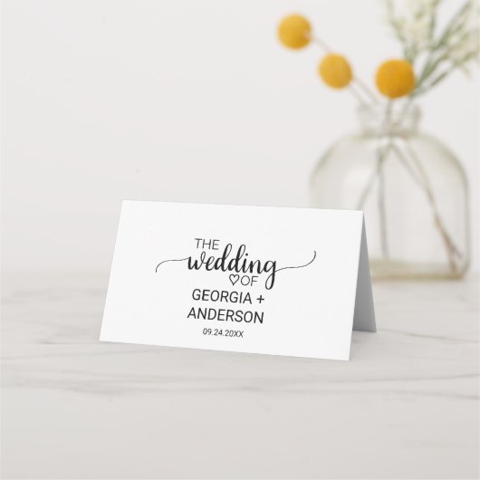Carte De Placement Mariage de calligraphie noire simple (Dos)