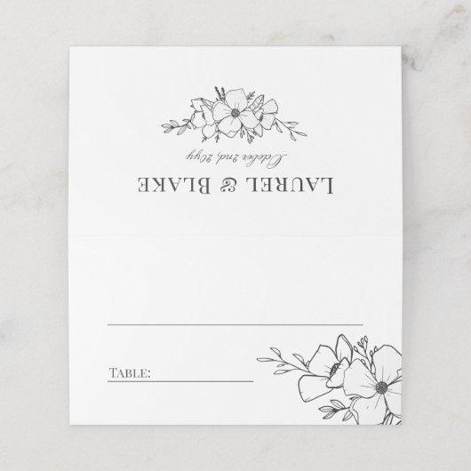 Carte De Placement Mariage de charbon de bois et de fleurs blanches (Extérieur déplié)