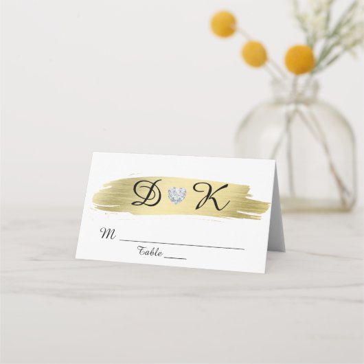 Carte De Placement Mariage de coeur de Monogramme noir or blanc (Devant)