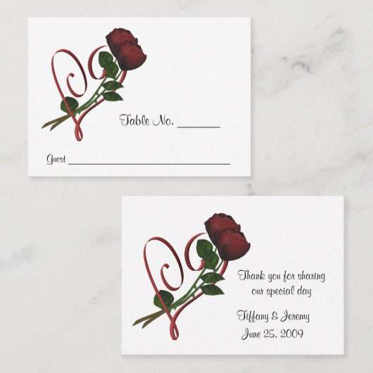 Carte De Placement Mariage de coeur Red Roses Personnalisé (Devant / Derrière)