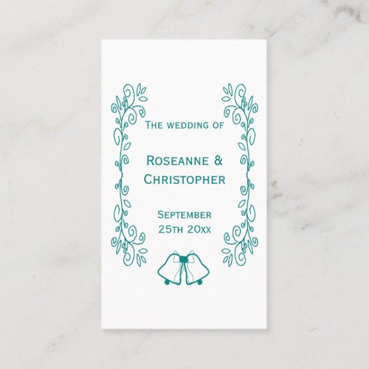 Carte De Placement Mariage de conception turquoise pour le défilement (Dos)