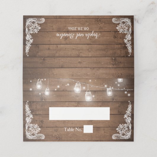 Carte De Placement Mariage de dentelle en bois rustique Mason Jar (Extérieur déplié)