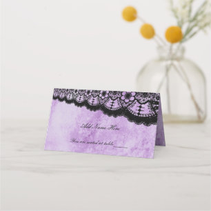 Carte De Placement Mariage de dentelle noire gothique violet Grunge