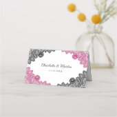 Carte De Placement Mariage de dentelle rose et noire chaud (Dos)
