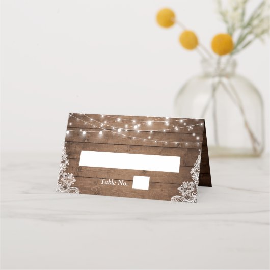 Carte De Placement Mariage de dentelle rustique en bois Twinkle (Devant)