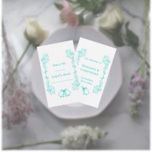 Carte De Placement Mariage de design de défilement de cloches turquoi