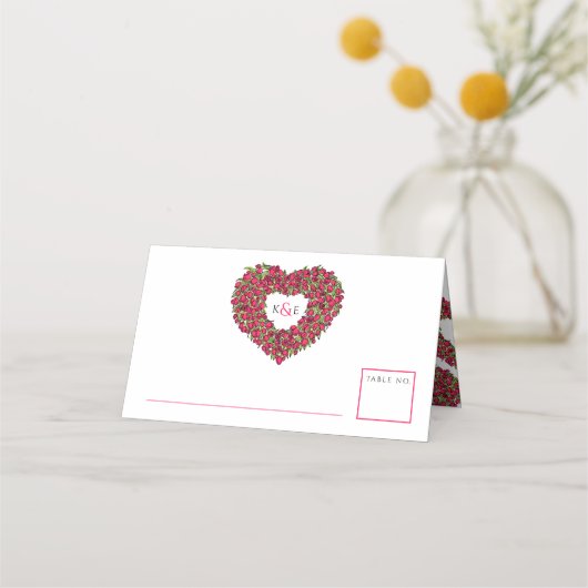 Carte De Placement Mariage de dessin de coeur de tulipe rouge (Devant)