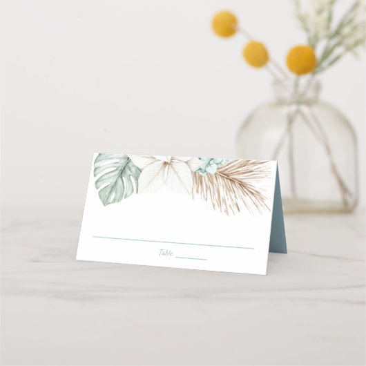 Carte De Placement Mariage de destination plage | Feuilles tropicaux (Devant)