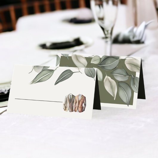 Carte De Placement Mariage de deux pièces de feuillage vert coupé
