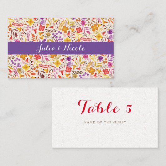 Carte De Placement Mariage de feuillage de Fleur sauvage Boho violet  (Devant / Derrière)