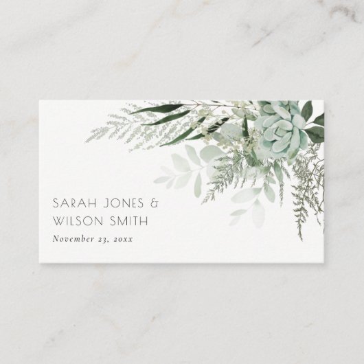 Carte De Placement Mariage de feuillage Succulent de la fougère verte (Devant)
