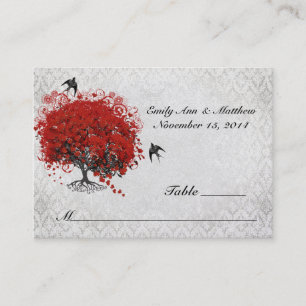 Carte De Placement Mariage de feuille de coeur rouge