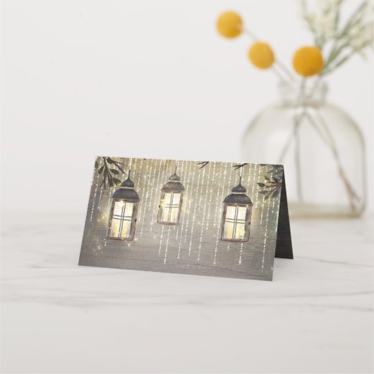 Carte De Placement Mariage de feux de lanterne rustique (Dos)