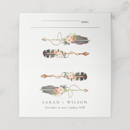 Carte De Placement Mariage de flèches florales rustique Elégant Boho (Extérieur déplié)