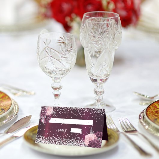 Carte De Placement Mariage de fleurs argentées de Bourgogne