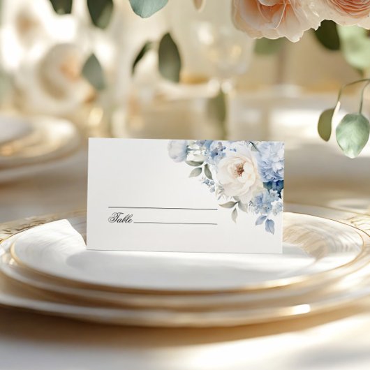 Carte De Placement Mariage de fleurs bleues et blanches
