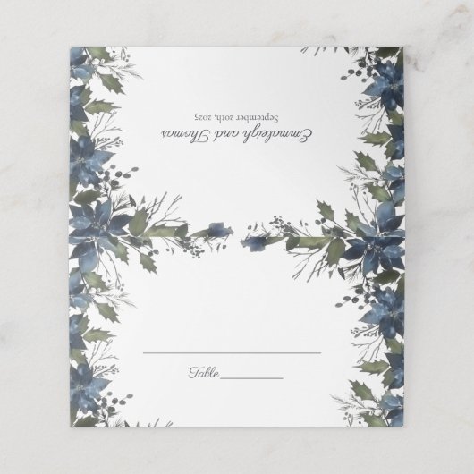 Carte De Placement Mariage de fleurs de Poinsettia | bleu marine (Extérieur déplié)