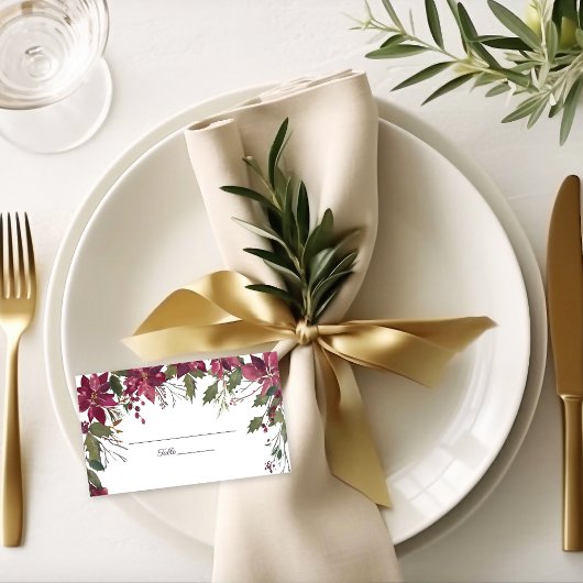 Carte De Placement Mariage de fleurs de Poinsettia | Rouge à carlet