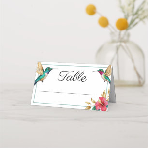Carte De Placement Mariage de fleurs tropicales rouges des colibris v