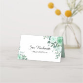 Carte De Placement Mariage de fleurs vertes monogrammes (Devant)