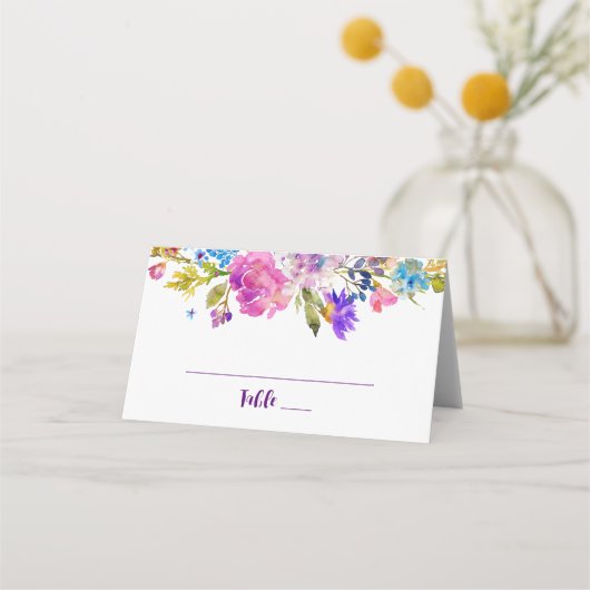 Carte De Placement Mariage de fleurs violettes et roses (Devant)