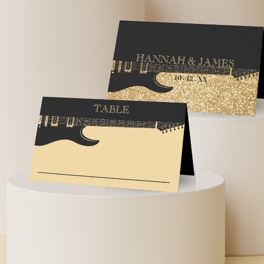 Carte De Placement Mariage de guitare Parties scintillant noir et or